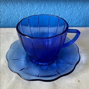 Newport Cobalt Blue Hairpin Cup and Saucer set, Depression Glass, Hazel-Atlas